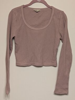 Madewell Waffle-Knit Long-Sleeve Crop Top - Dusty Rose